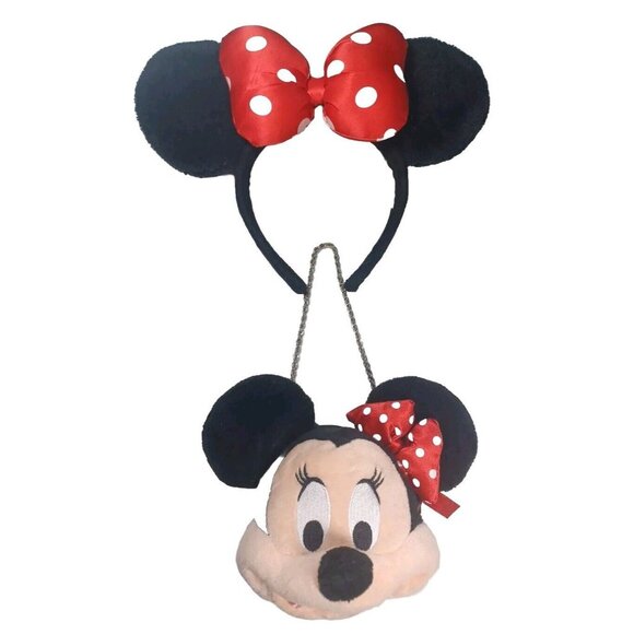 Disney Minnie Mouse Ears Red White Puffy Polka Dot Satin Bow Headband & … - Picture 6 of 6
